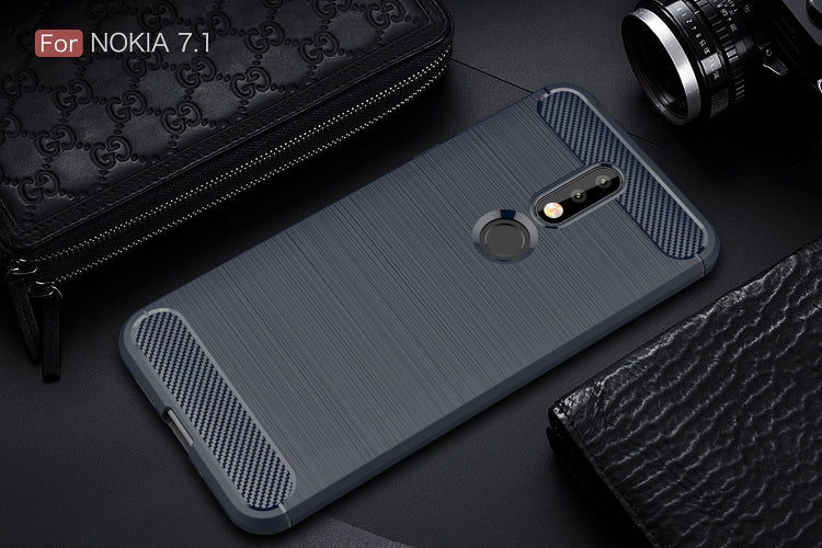 Brushed Texture Carbon Fiber Soft TPU Case for Nokia 7.1, Nokia 7.1