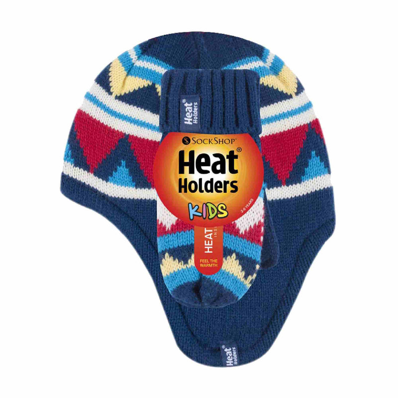 Childrens Winter Warm Fleece Lined Thermal Hat & Mittens Set with Ear Flaps