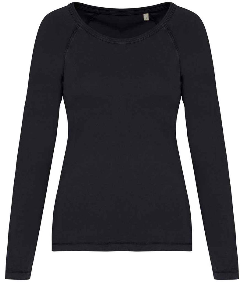 Organic Raglan Long Sleeve Washed T-Shirt: Womens