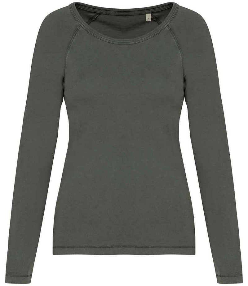 Organic Raglan Long Sleeve Washed T-Shirt: Womens