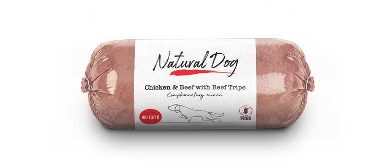 Natural Dog Chicken & Beef with Beef Tripe 80/10/10 Chubs - Tray of 10 x 500g (5kg)