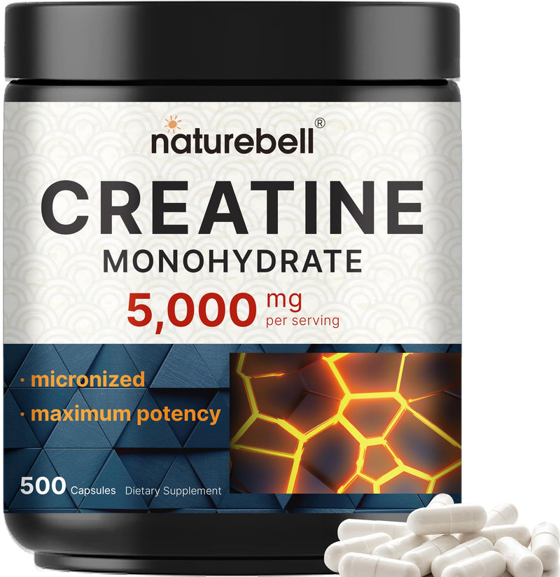 NatureBell Creatine Monohydrate Capsules – 5,000mg per Serving, 500 Count | Unflavored Micronized