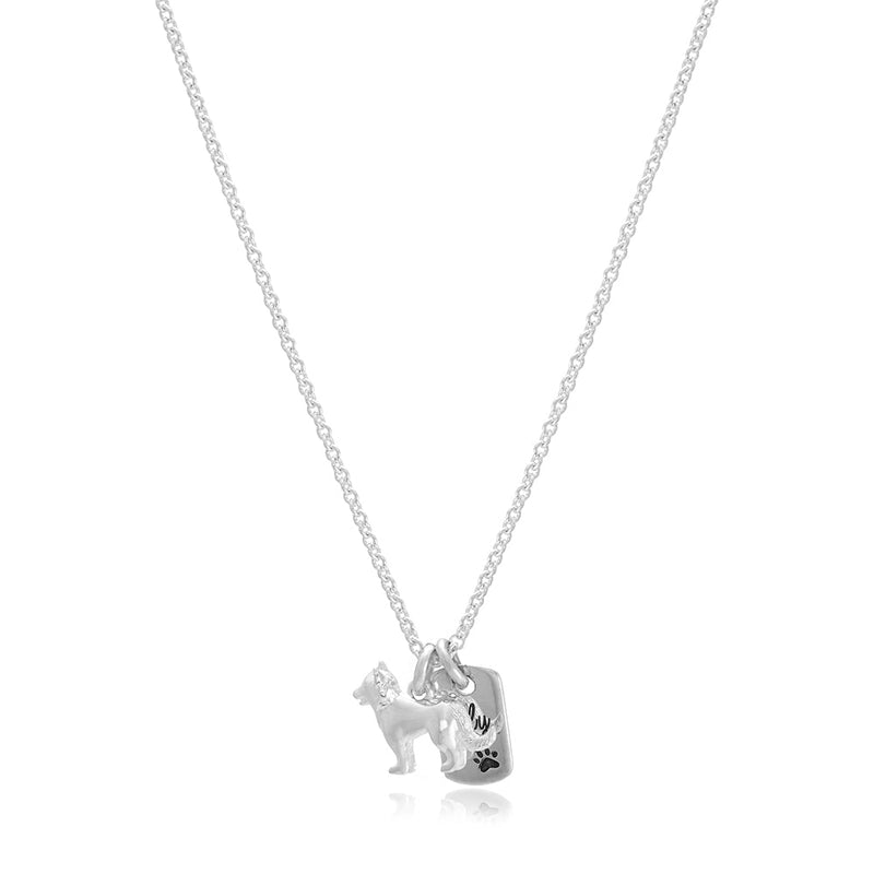 Border Collie Personalised Silver Dog Tag Necklace