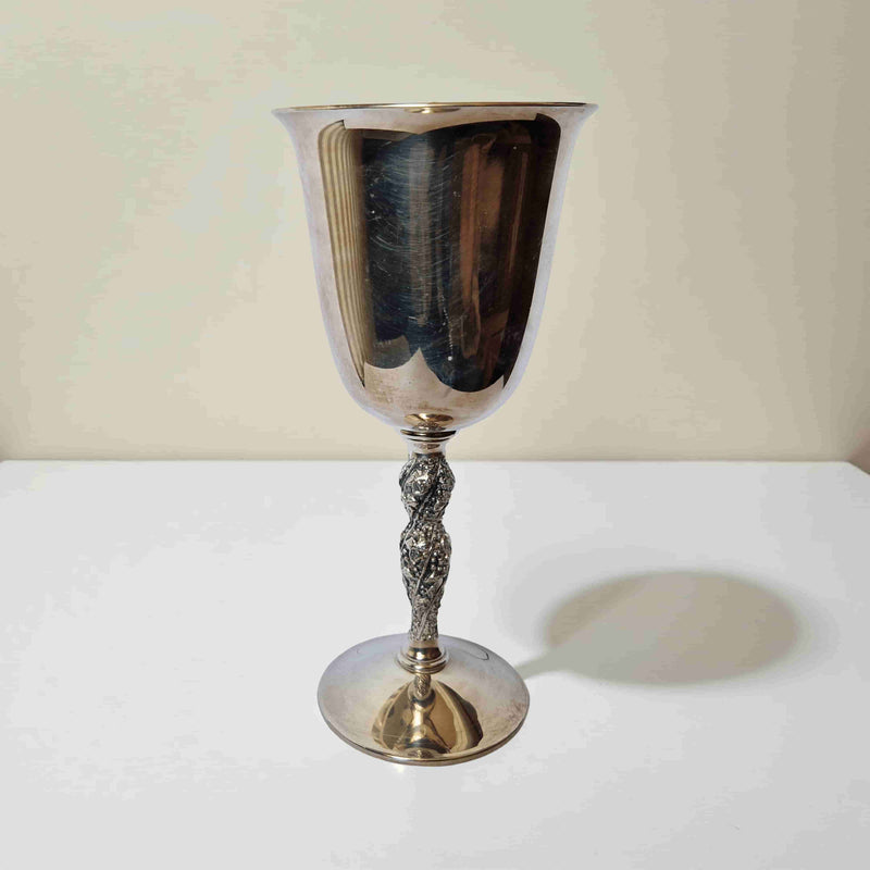Repurposed Engraved Silver Goblet Candle - Walled Garden