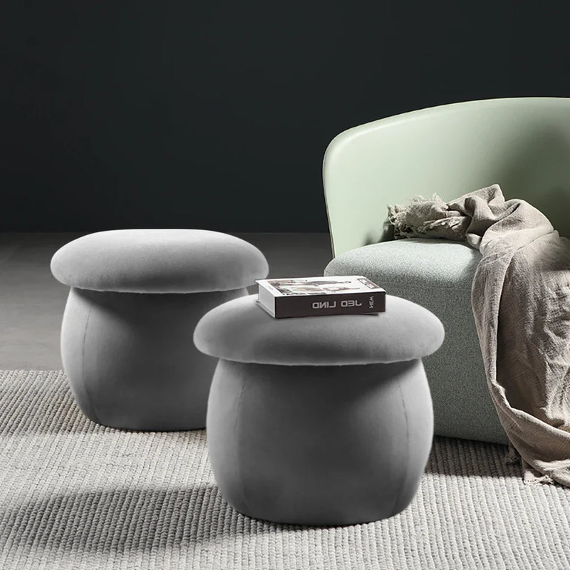 Nordic Velvet Mushroom Footstool - Soft Cushion Stool for Living Room & Bedroom