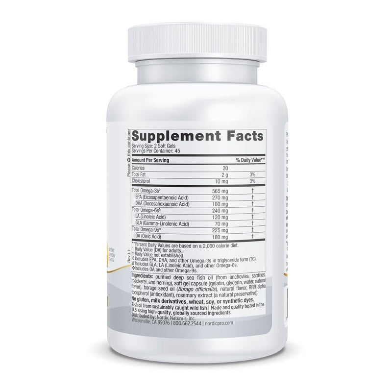 Nordic Naturals ProEFA 3-6-9 Lemon – 90 Soft Gels | 565 mg Omega-3 (EPA & DHA) + GLA | Non-GMO