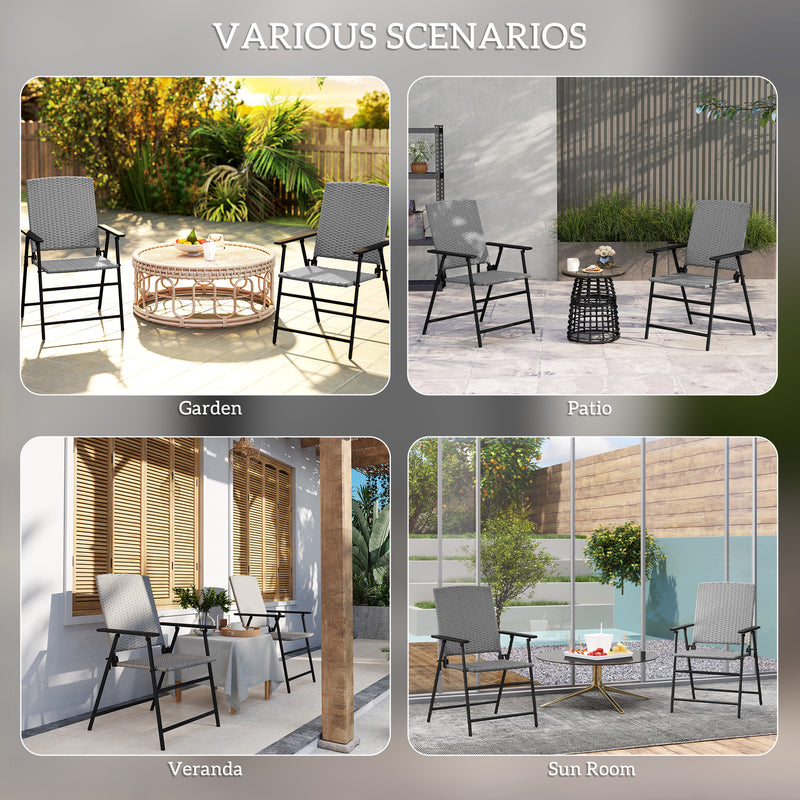 Outsunny 2pcs Rattan Chair Foldable Garden Furniture w/ Armrest Grey