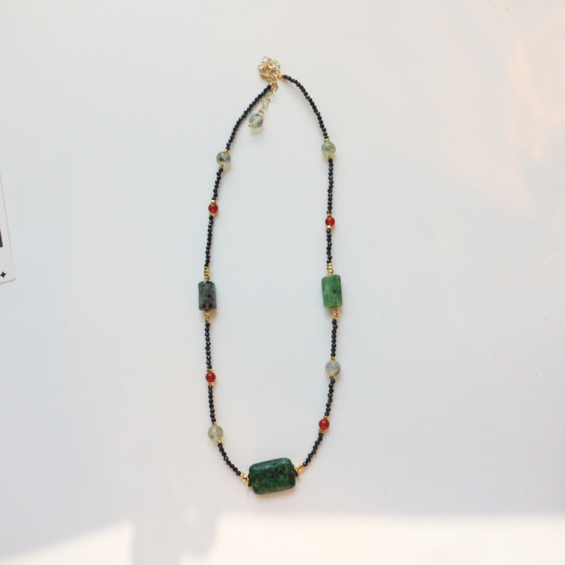 Jekira Red Agate & Green Gemstone Beaded Necklace