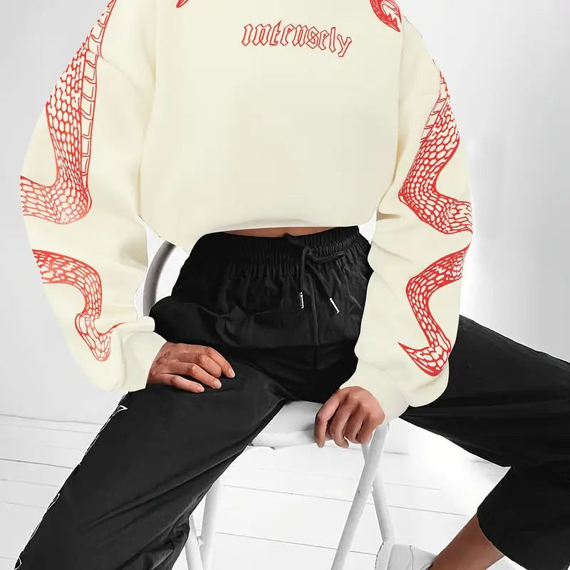 Printed Hooded Pullover Loose Retro Sweater