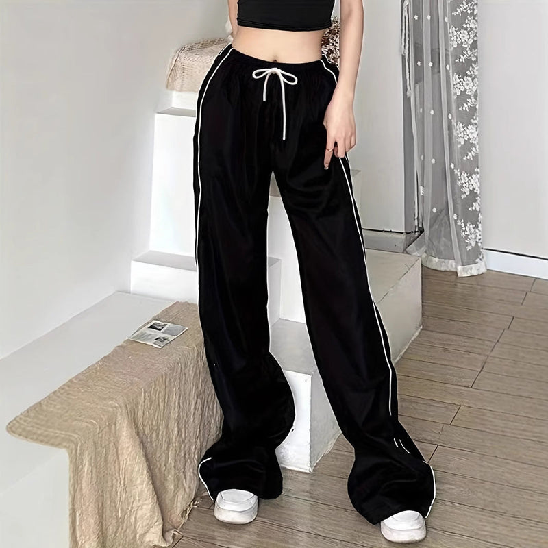 Drawstring Leisure Elastic Waist Pants On Both Sides