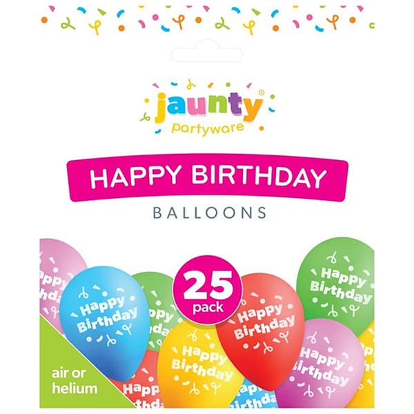 Pack of 25 Assorted Colour Happy Birthday Balloons for Birthday Party