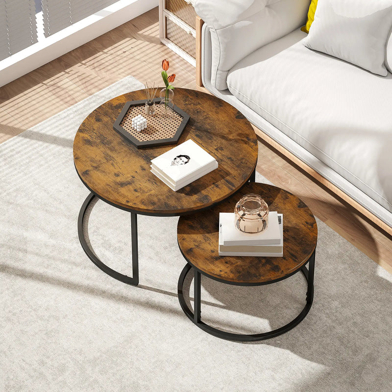 Nest of 2 Tables Wood Effect | Stacking Side Tables | Living Room Coffee Table Set