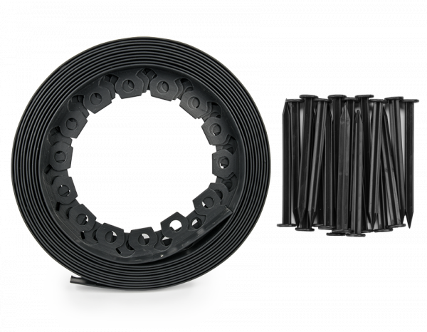 Lawn Border Set, Easy Border 100mm Black 10m With Pegs