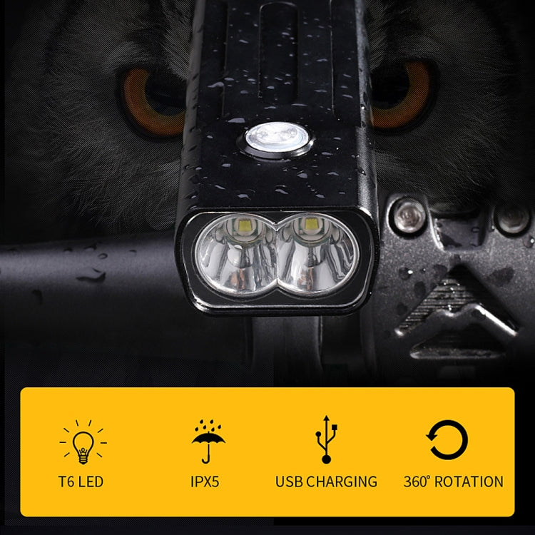 BX2 USB Charging Bicycle Light Front Handlebar Led Light (3 Hours, T6+Gem Lamp), 3 Hours, T6+Gem Lamp