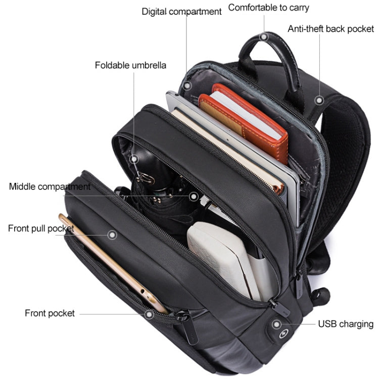 Bange BG-77112 Men Oxford Cloth Waterproof Crossbody Chest Bag with USB Port, Size: 30 x 19 x 13cm, 30 x 19 x 13cm (Black)