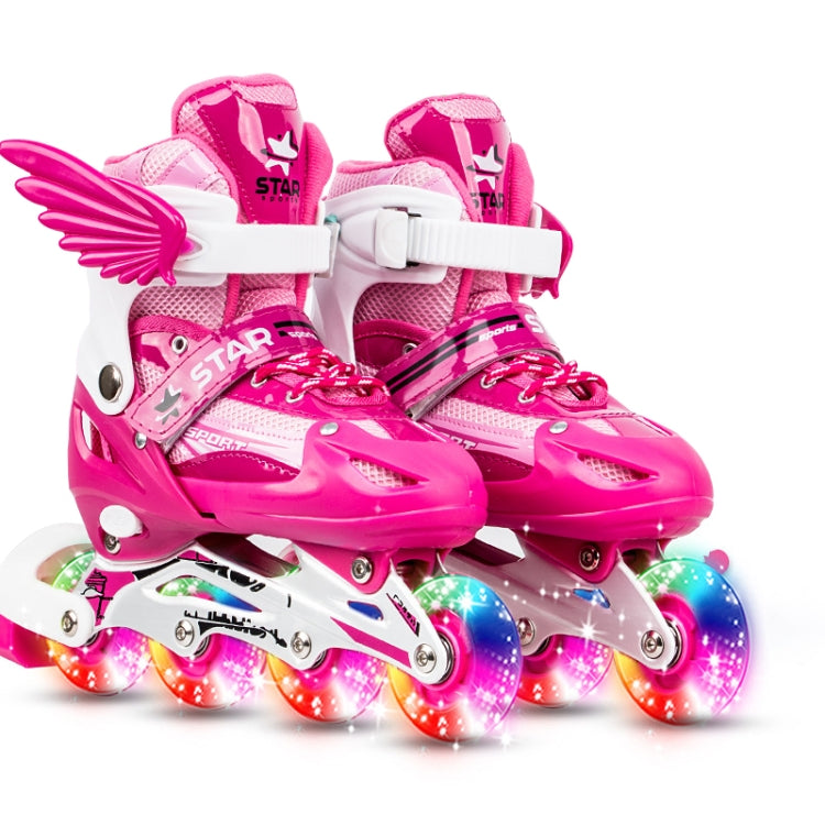 Adjustable Children Full Flash Single Four-wheel Roller Skates Skating Shoes Set, Size : S, Size : S (Gold), Size : S (Blue), Size : S (Red), Size : S (Pink)