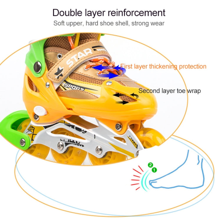 Adjustable Children Full Flash Single Four-wheel Roller Skates Skating Shoes Set, Size : S, Size : S (Gold), Size : S (Blue), Size : S (Red), Size : S (Pink)