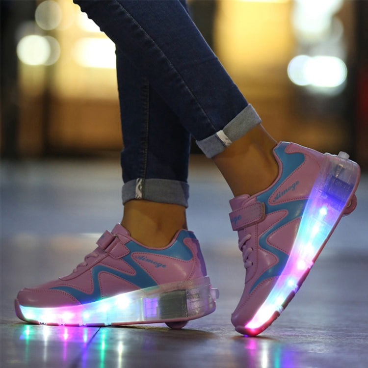 786 LED Light Ultra Light Rechargeable Double Wheel Roller Skating Shoes Sport Shoes, Size : 27, Size : 27