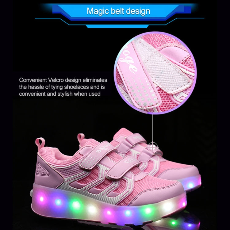 WS01 LED Light Ultra Light Mesh Surface Rechargeable Double Wheel Roller Skating Shoes Sport Shoes, Size : 28, Size : 28
