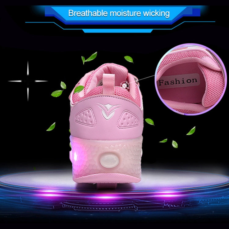 WS01 LED Light Ultra Light Mesh Surface Rechargeable Double Wheel Roller Skating Shoes Sport Shoes, Size : 28, Size : 28