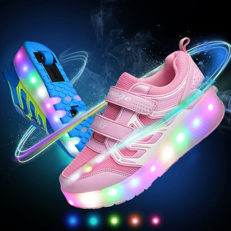 WS01 LED Light Ultra Light Mesh Surface Rechargeable Double Wheel Roller Skating Shoes Sport Shoes, Size : 33, Size : 33