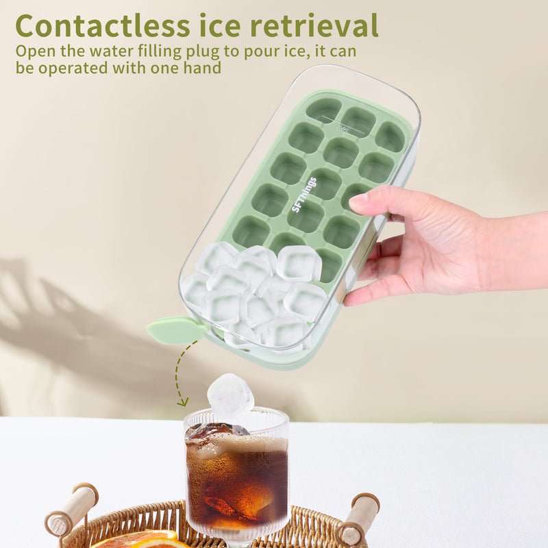 1-Piece Ice Cube Tray Set with Lid & Bin, Easy Release Silicone Mould for Whiskey & Drinks (m-Green)