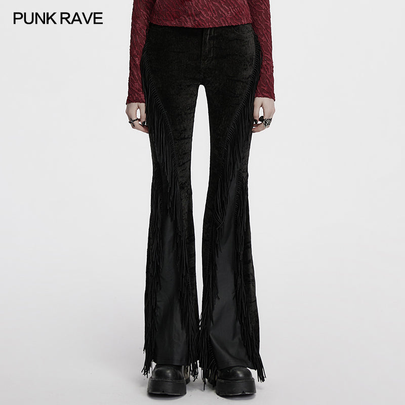 Punk Rave Morrigan Wasteland Tassel Flare Goth Trousers in Black