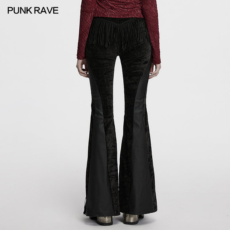 Punk Rave Morrigan Wasteland Tassel Flare Goth Trousers in Black
