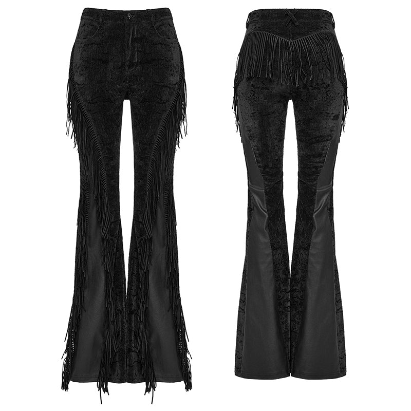 Punk Rave Morrigan Wasteland Tassel Flare Goth Trousers in Black