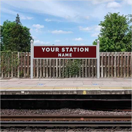 HO Scale Pre-Coloured Single-Sided Personalised Steam-Era Station Name Board - Style 1 - Two Lines of Text
