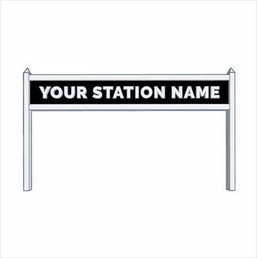 TT Scale Pre-Coloured Single-Sided Personalised Steam-Era Station Name Board - Style 2 - One Line of Text