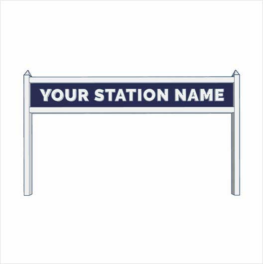 TT Scale Pre-Coloured Single-Sided Personalised Steam-Era Station Name Board - Style 2 - One Line of Text