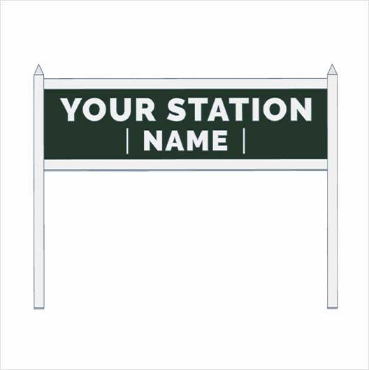 HO Scale Pre-Coloured Single-Sided Personalised Steam-Era Station Name Board - Style 2 - Two Lines of Text