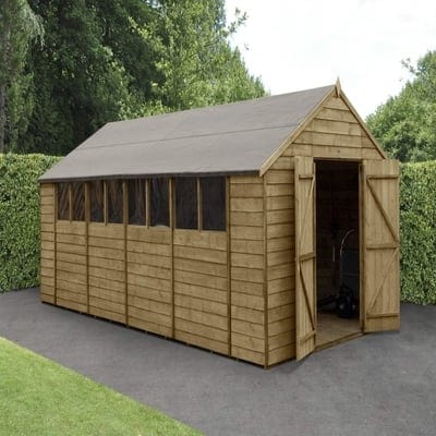 4LIFE Overlap Pressure Treated Apex Shed Double Door - All Sizes