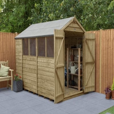 4LIFE Overlap Pressure Treated 10ft x 6ft Apex Shed - Double Door