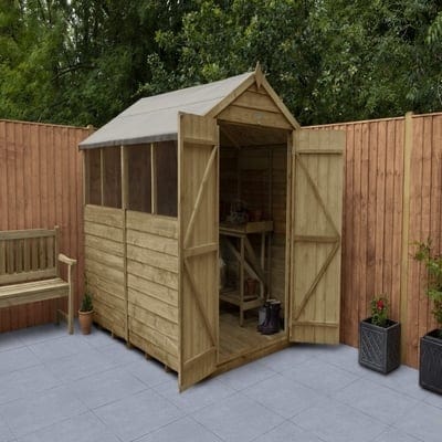 4LIFE Overlap Pressure Treated 8ft x 6ft Apex Shed - Double Door, 4 Windows