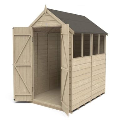 4LIFE Overlap Pressure Treated 8ft x 6ft Apex Shed - Double Door, 4 Windows