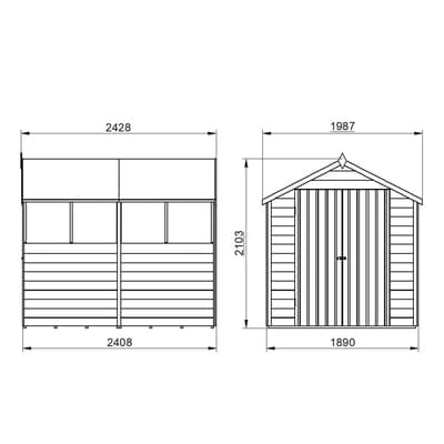 4LIFE Overlap Pressure Treated 8ft x 6ft Apex Shed - Double Door, 4 Windows