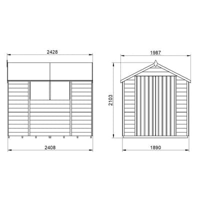 4LIFE Overlap Pressure Treated 8ft x 6ft Apex Shed - Double Door