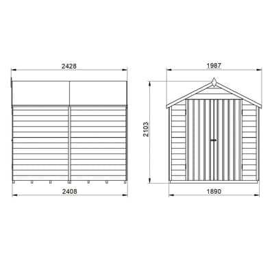 4LIFE Overlap Pressure Treated 8ft x 6ft Apex Shed - Double Door, No Windows