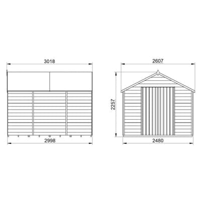 4LIFE Overlap Pressure Treated 10ft x 8ft Apex Shed - Double Door, No Windows