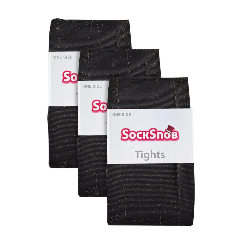 3 Pairs Glitter Ladies Tights: Sparkle Footed Shiny Stocking in Gold/Silver