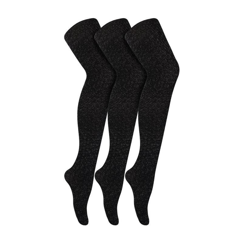 3 Pairs Glitter Ladies Tights: Sparkle Footed Shiny Stocking in Gold/Silver