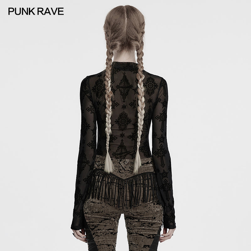 Punk Rave Ravena Cross Flocking Mesh Top