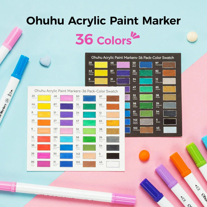 Ohuhu Acrylic Paint Markers 36 Colours Dual Tip Waterproof Art Pens Set Marker