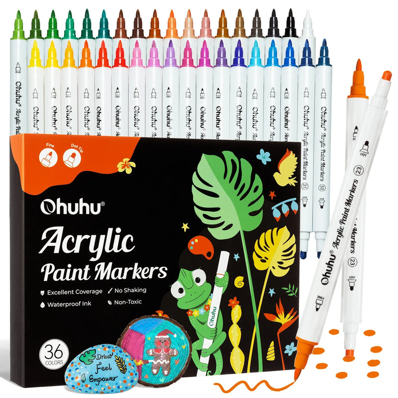 Ohuhu Acrylic Paint Markers 36 Colours Dual Tip Waterproof Art Pens Set Marker