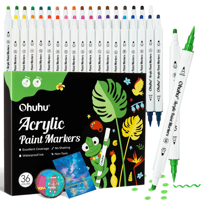 Ohuhu Acrylic Paint Markers 36 Colours Dual Tip Waterproof Art Pens Set Marker