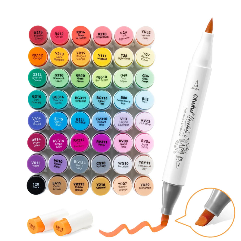 Ohuhu Honolulu S 48 Colour Alcohol Marker Set Dual Brush Soft Chisel Drawing Pens