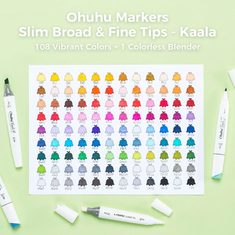 Ohuhu Kaala Alcohol Art Marker Set Up To 106 Markers - Dual Tip Refillable Colour for Drawing, Sketching, Manga