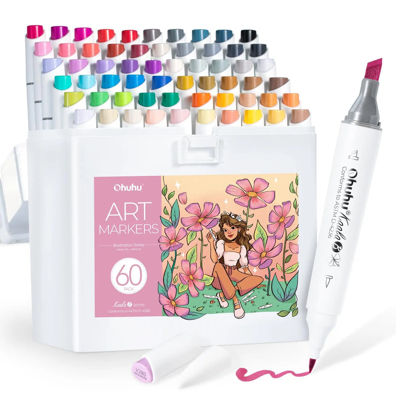 Ohuhu Kaala Alcohol Art Marker Set Up To 106 Markers - Dual Tip Refillable Colour for Drawing, Sketching, Manga